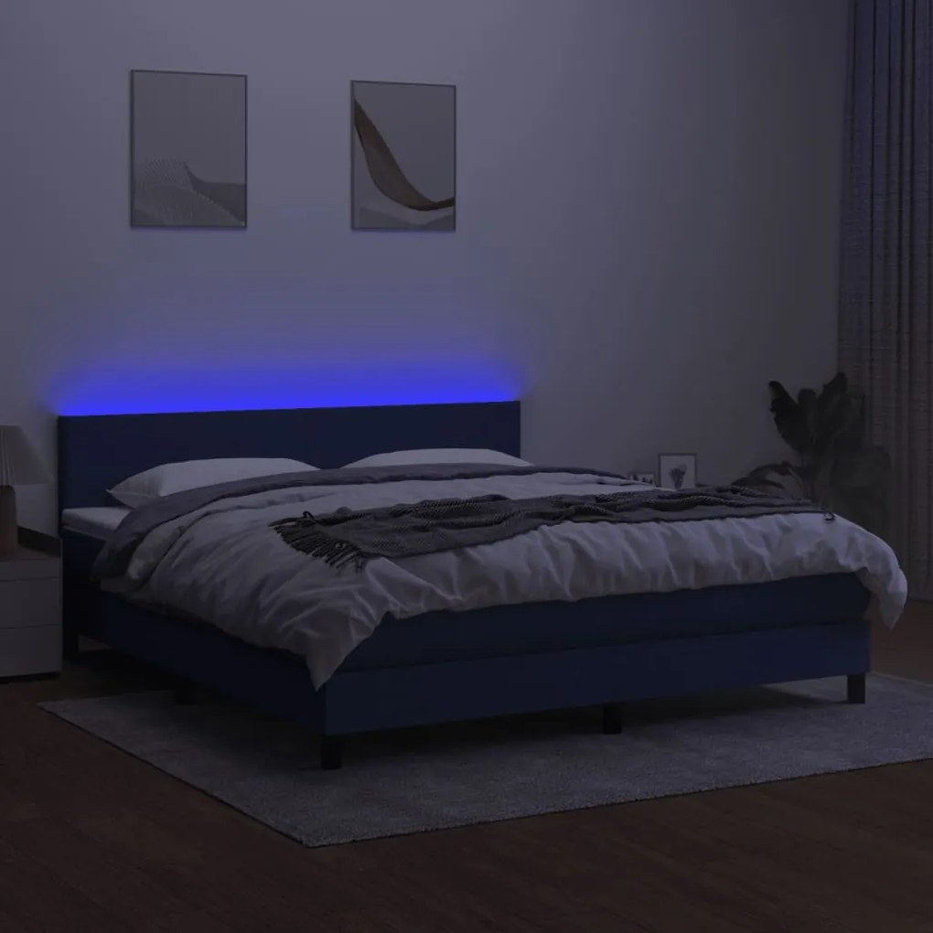 ΚΡΕΒΑΤΙ BOXSPRING ΜΕ ΣΤΡΩΜΑ &amp; LED ΜΠΛΕ 160X200 ΕΚ. ΥΦΑΣΜΑΤΙΝΟ 3133011