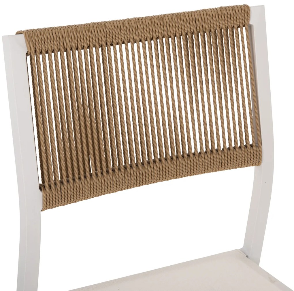 Καρέκλα Αλουμινίου Λευκή Μπεζ Rattan & Textline 46x55,5x83 Υ Εκ.