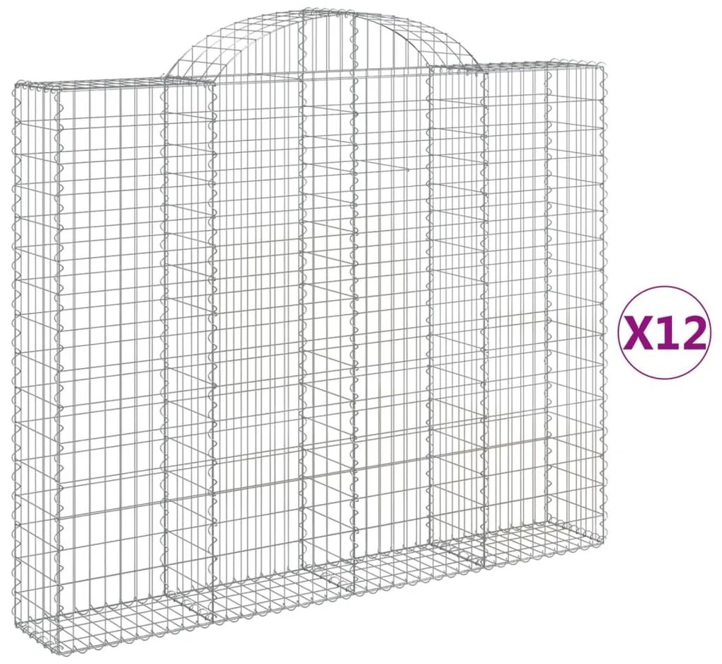 Συρματοκιβώτια Τοξωτά 12 τεμ. 200x30x160/180 εκ. Γαλβαν. Ατσάλι - Ασήμι