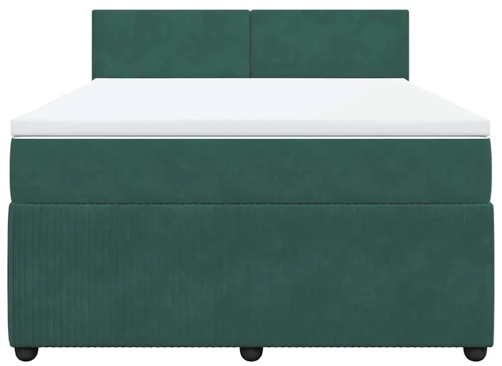 vidaXL Κρεβάτι Boxspring με Στρώμα Σκούρο Πράσινο 140x190εκ. Βελούδινο