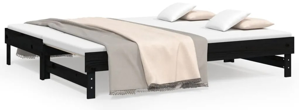 vidaXL Καναπές Κρεβάτι Συρόμενος Μαύρος 2x(90x190) εκ. από Μασίφ Πεύκο