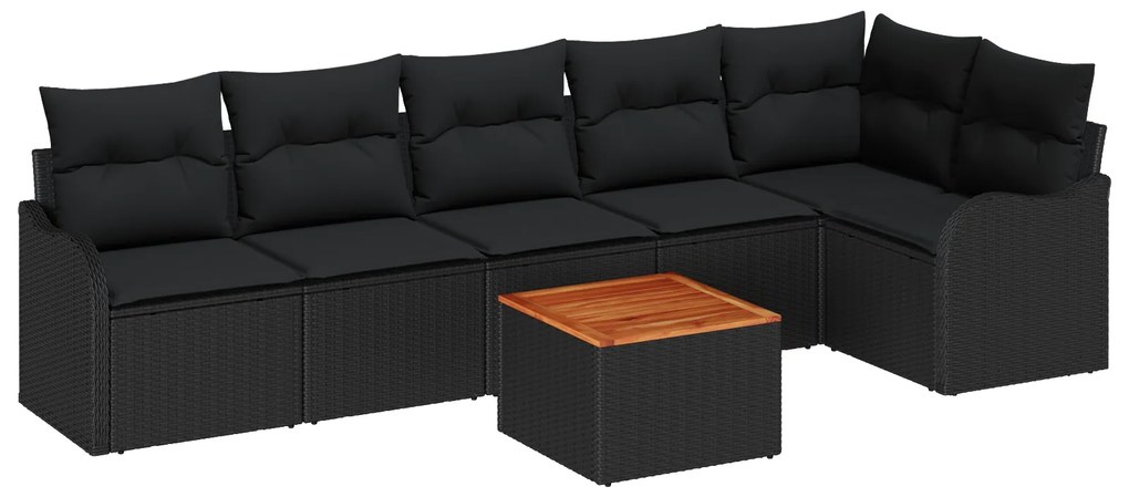 vidaXL Σετ Καναπέ Κήπου 7 pcs Μαύρο Μεγάλο Ρατάν, Ξύλο