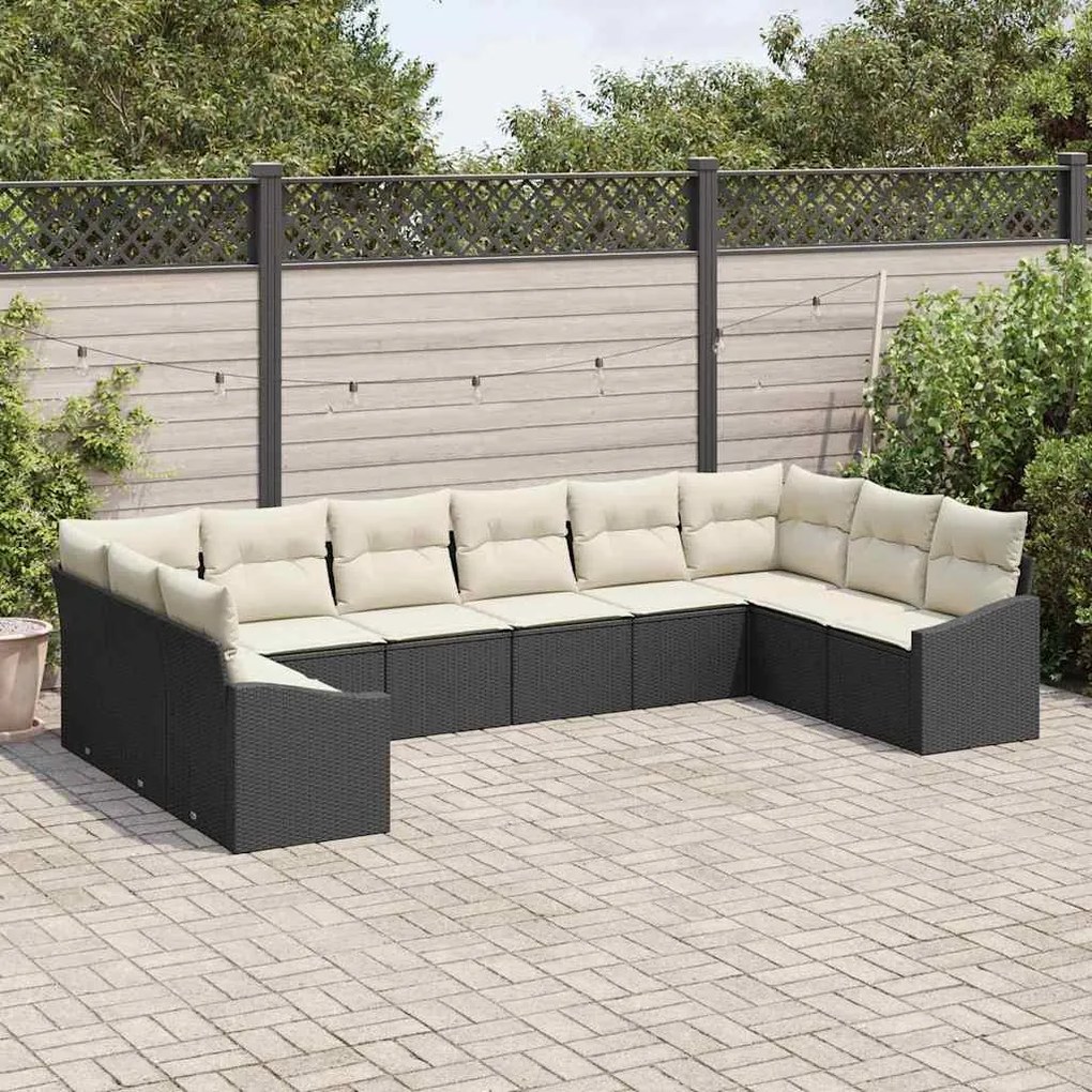 vidaXL Σέτ φαγητού για κήπο με μαξιλάρι 10 pcs Μαύρο και Κρέμα