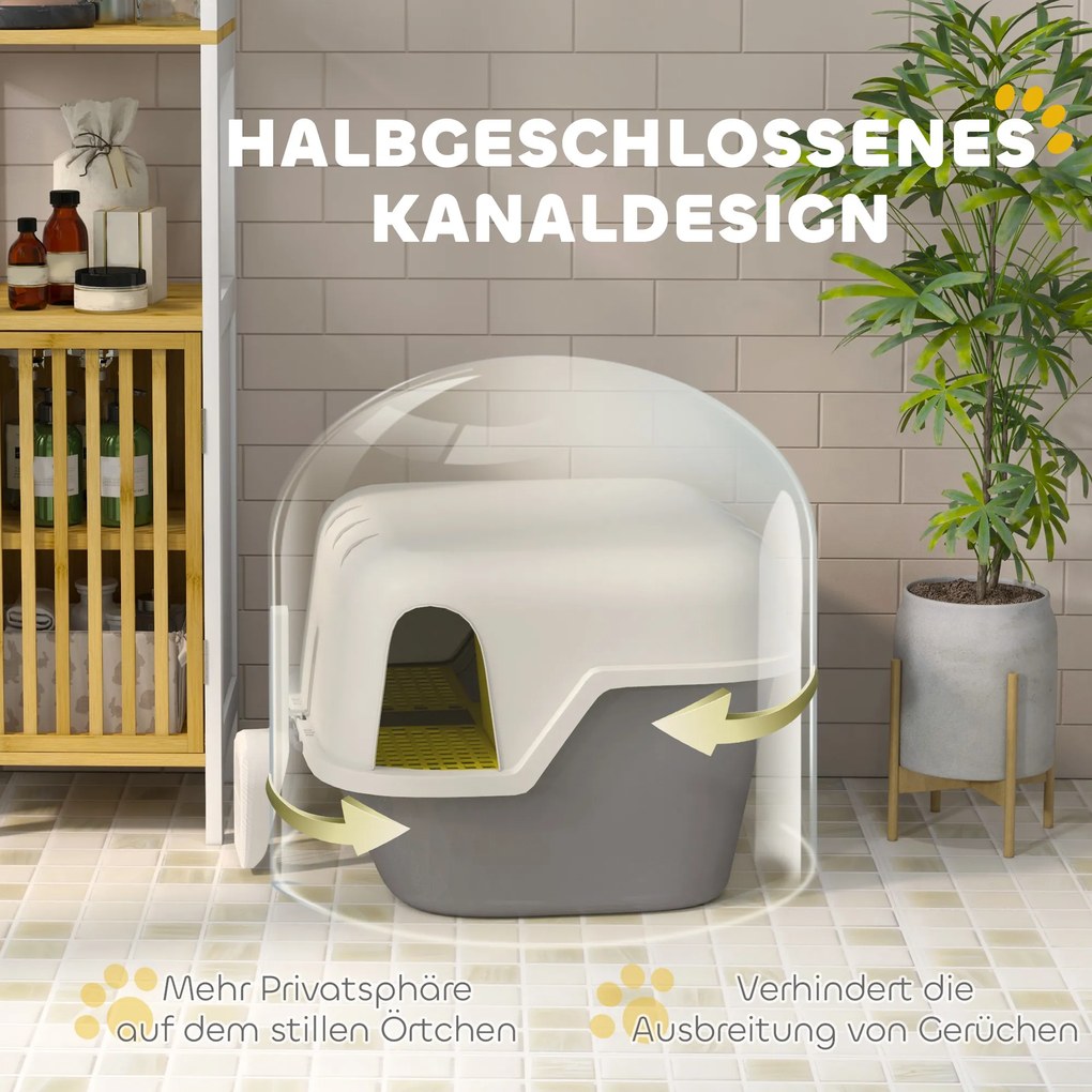 PawHut Τουαλέτα Γάτας, Κουτί Άμμου Γάτας με Κάλυμμα και Φτυάρι, Εύκολο στο Καθάρισμα, Κλειδώνει, Λευκό