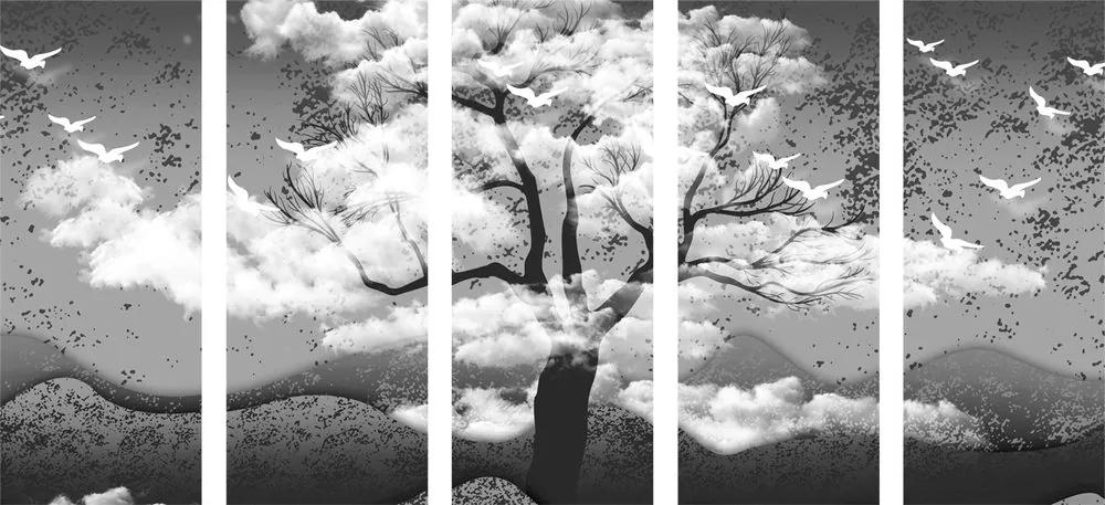 Εικόνα 5 μερών ένα ασπρόμαυρο δέντρο πλημμυρισμένο από σύννεφα - 100x50