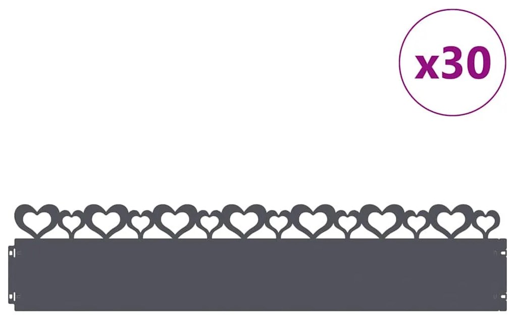 vidaXL Περιγράμματα γκαζόν 30 pcs Ανθρακί 103 x 0,05 x 22 εκ Ατσάλι