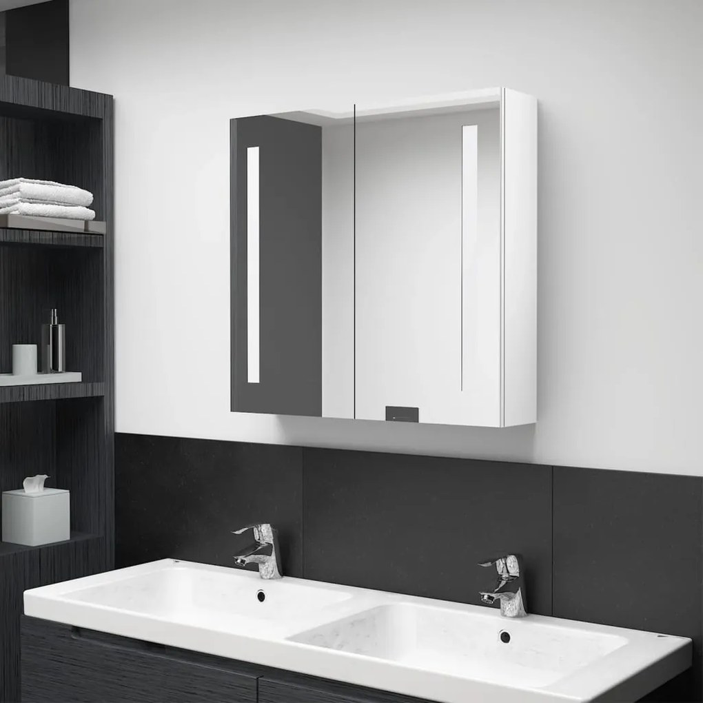 vidaXL Καθρέφτης Μπάνιου με Ντουλάπι &amp; LED Λαμπερό Λευκό 62x14x60 εκ.