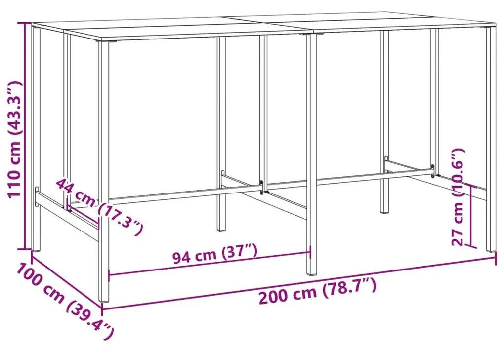 Τραπέζι Μπαρ Μαύρο 200x100x110 εκ. Ατσάλι με Ηλ. Βαφή Πούδρας - Μαύρο