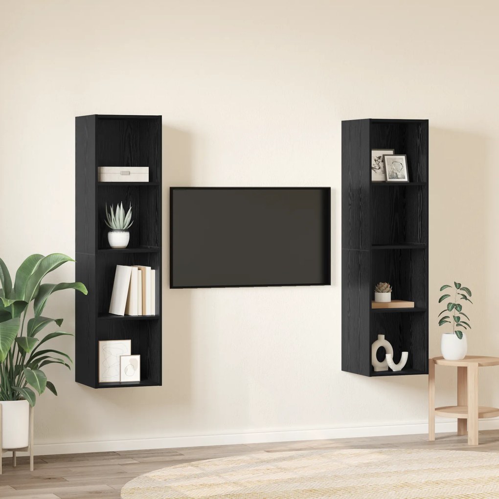vidaXL Σετ επίπλου τηλεόρασης Επιτοίχιο 2 pcs Μαύρο 37 x 37 x 142.5 εκ