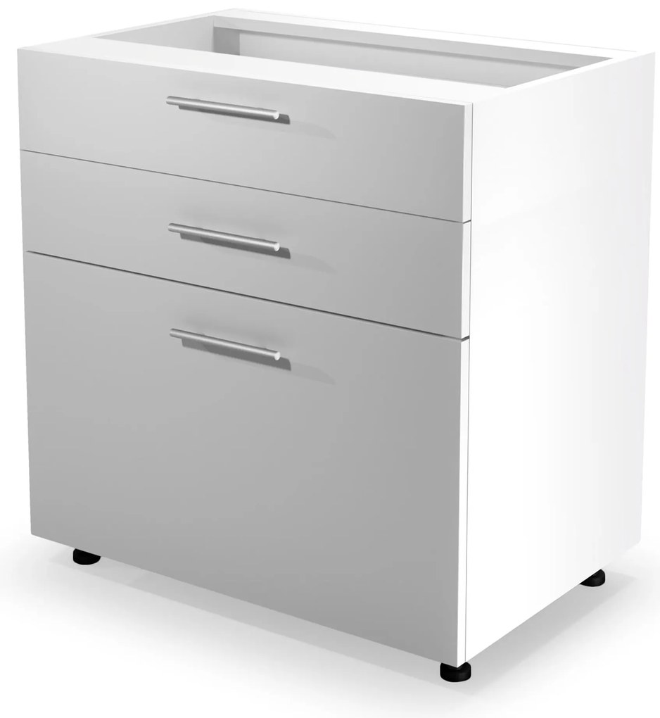 VENTO DS3-80/82 lower cabinet with drawers, color: white/white DIOMMI V-UA-VENTO-D3S_H-80/82-BIAŁY