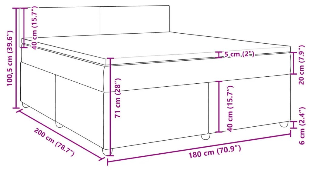 Κρεβάτι Boxspring με Στρώμα Μπλε 180x200 εκ. Υφασμάτινο - Μπλε