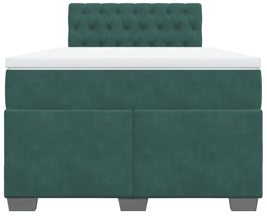 vidaXL Κρεβάτι Boxspring με Στρώμα Σκούρο Πράσινο 120x200εκ. Βελούδινο
