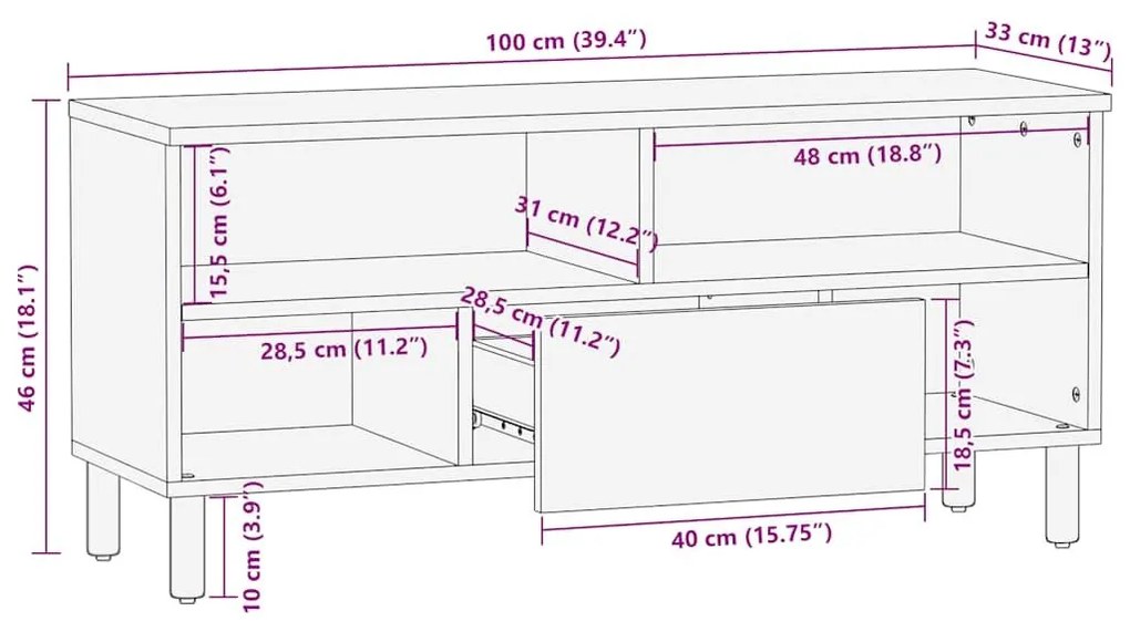 Ντουλάπι τηλεόρασης καφέ 100x33x46 cm μασίφ ξύλο Mango - Καφέ