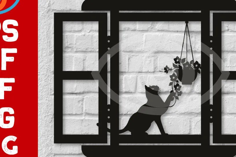 Σετ των 2 Intra απο ξύλο plywood 3mm-4mm πάχος Γάτα σε παράθυρο 3d τυπωμένη διακόσμηση τοίχου Δίασταση 40x40 cm INTRAFABR-65264737