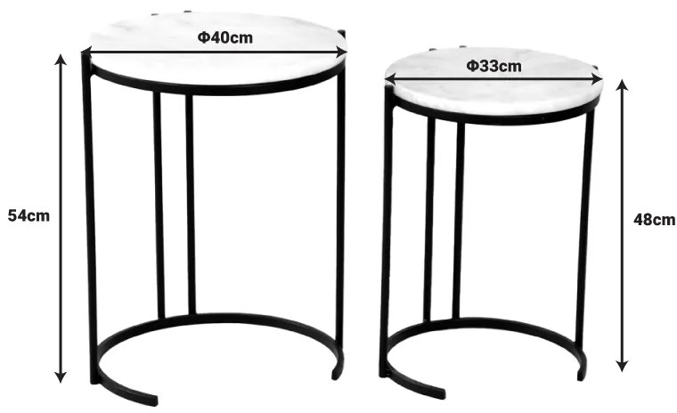 Boηθητικά τραπέζια σαλονιού σετ 2τεμ Luxere Inart μαύρο μέταλλο-λευκό μαρμάρου
