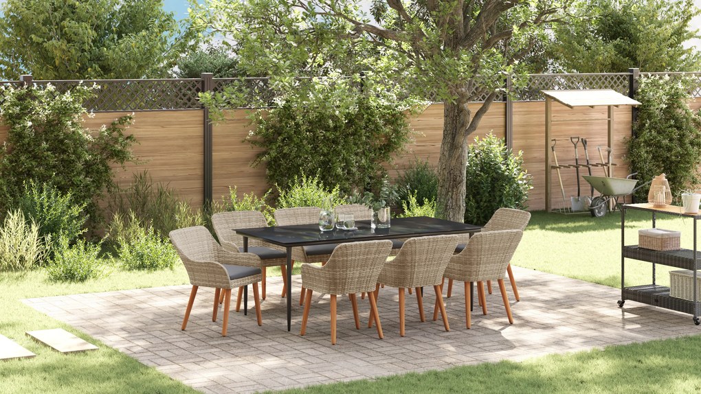 vidaXL Σετ τραπεζαρίας 9 pcs Ανοιχτό γκρι και Μαύρο Large