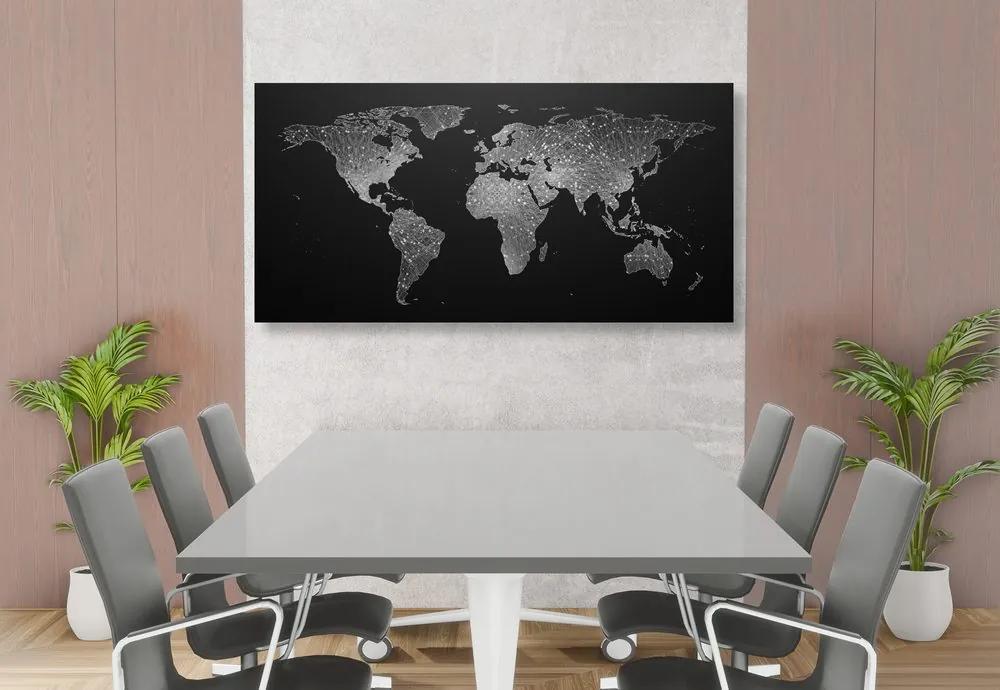 Εικόνα ενός ασπρόμαυρου παγκόσμιου χάρτη σε έναν φελλό - 120x60  wooden