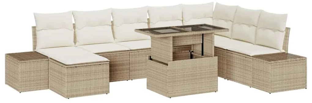 vidaXL Σετ Καναπέ Κήπου με μαξιλάρι 9 pcs μπεζ και κρεμ
