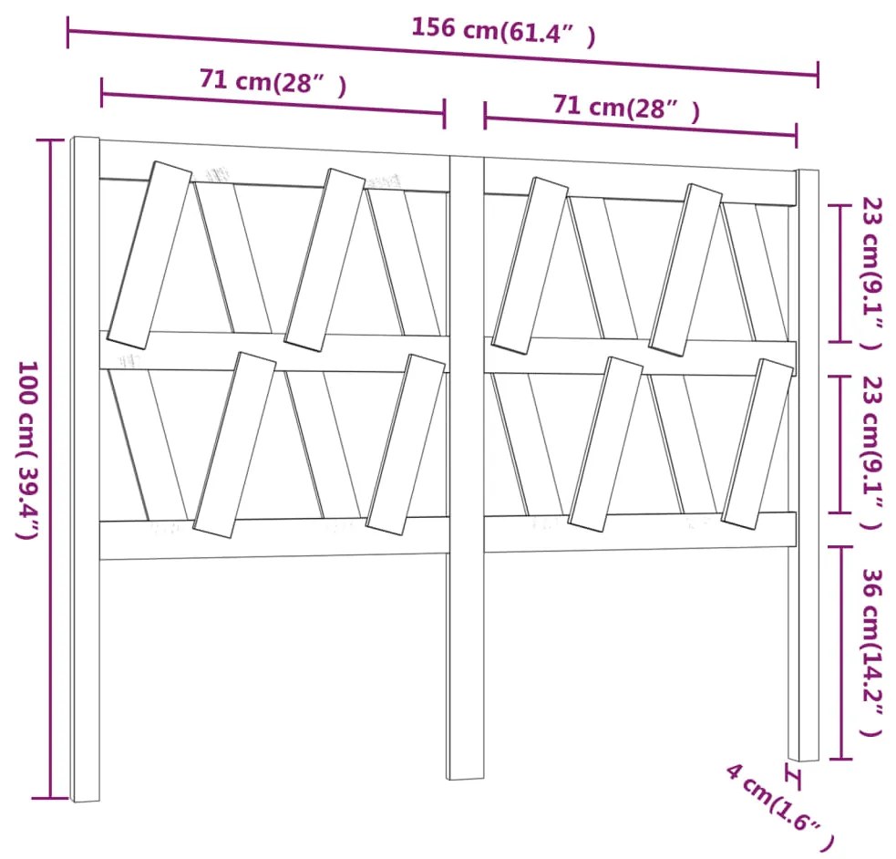 vidaXL Κεφαλάρι Κρεβατιού Λευκό 156 x 4 x 100 εκ. Μασίφ Ξύλο Πεύκου