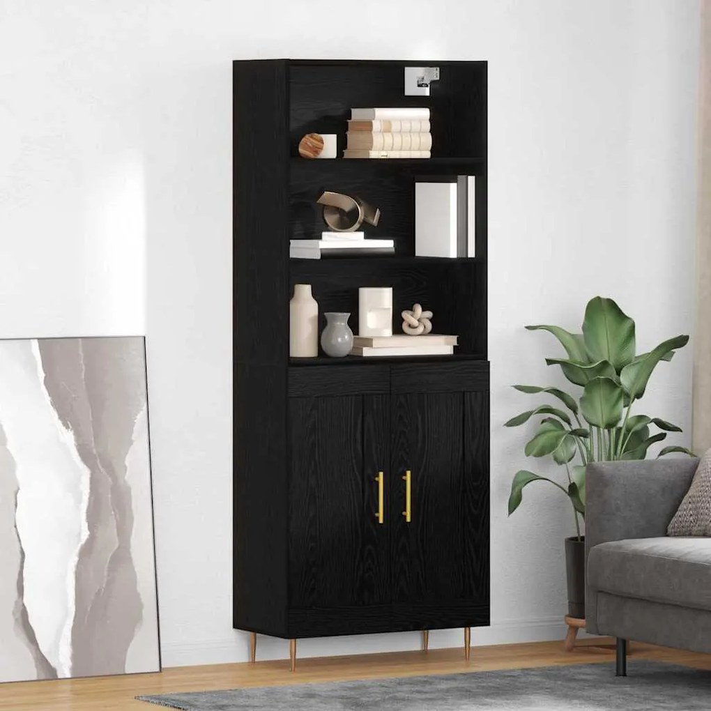 Highboard Μαύρη Οξυά 69,5 x 34 x 180 εκ. Επεξεργασμένο ξύλο