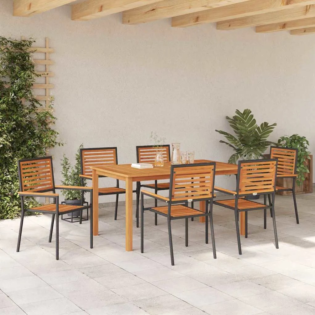 vidaXL Σέτ φαγητού για κήπο 7 pcs Μαύρο Πολυ ράταν