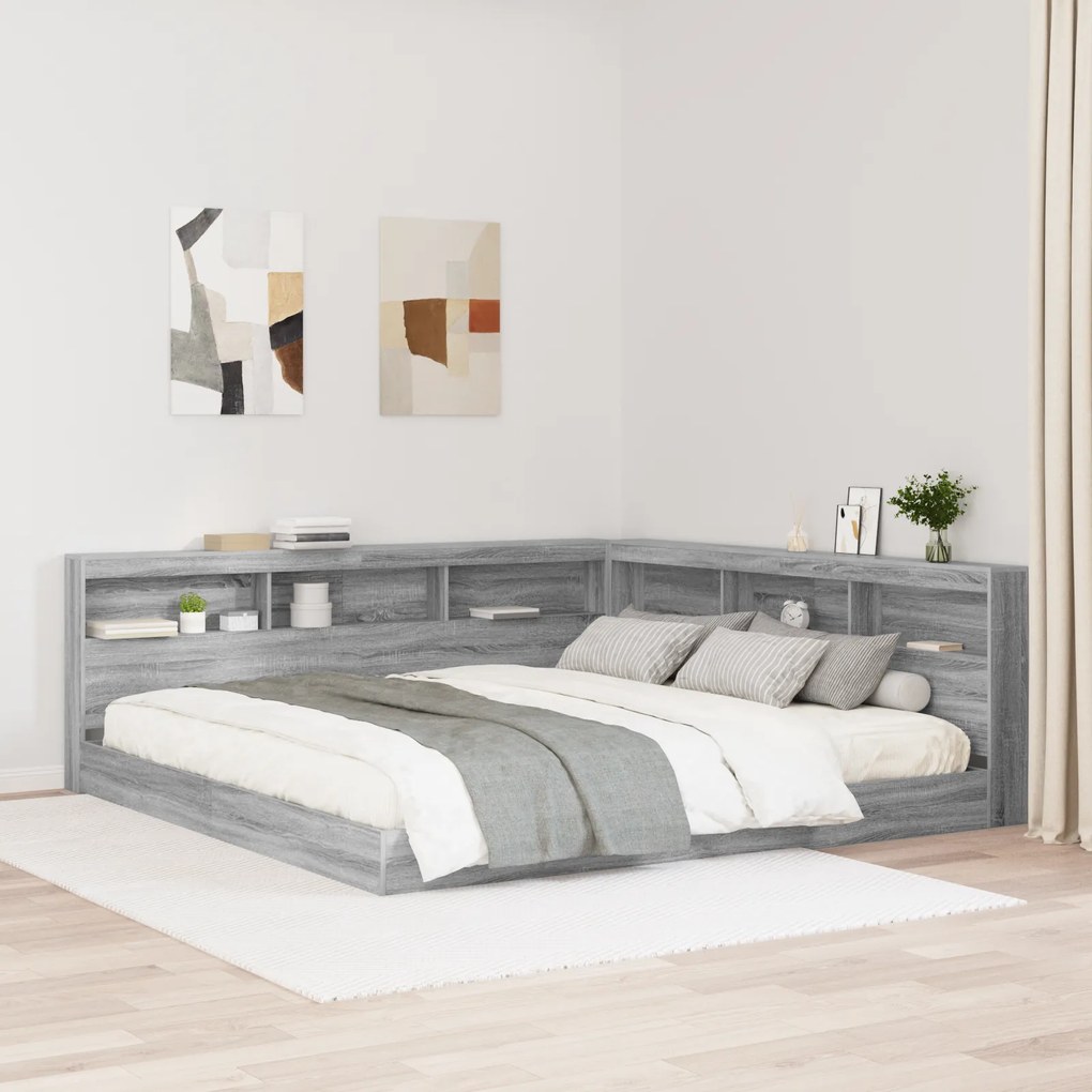 vidaXL Κρεβάτι-βιβλιοθήκη Γκρίζο Σονομά 180x200 εκ, Ξύλινη Κατασκευή.