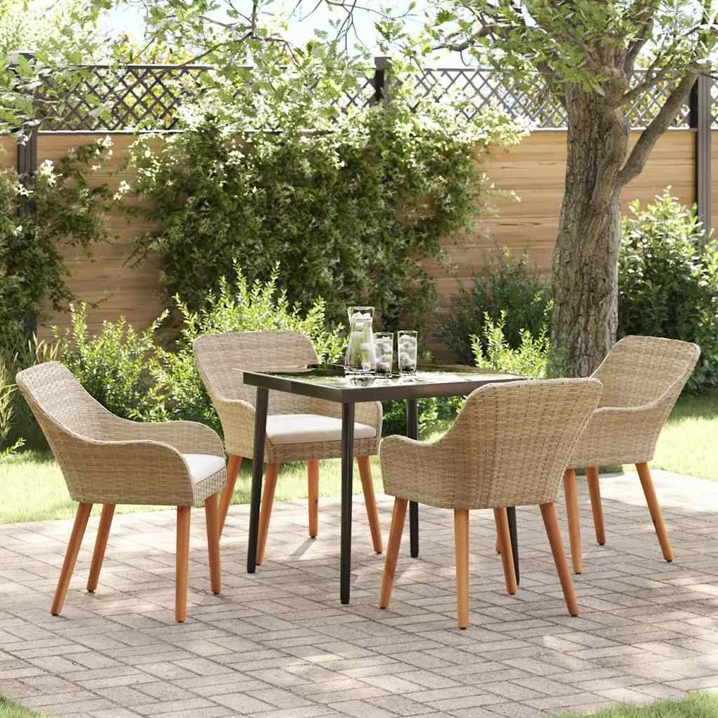 vidaXL Σέτ φαγητού για κήπο με μαξιλάρι 5 pcs Μπεζ συνθετικό ρατάν