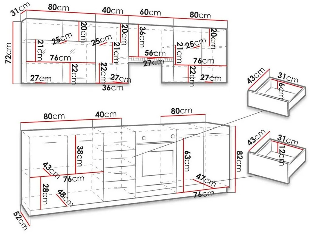 Σετ κουζίνας Tucson 165, 260x52cm, 140 kg, Πλαστικοποιημένη μοριοσανίδα | Epipla1.gr