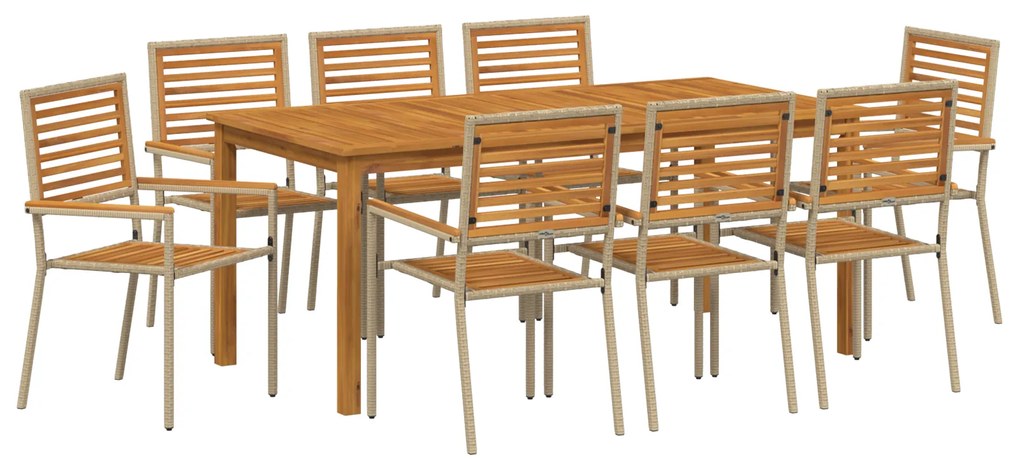 vidaXL Σετ Τραπεζαρίας Κήπου 9 pcs Μπεζ 180 x 90 x 75 cm