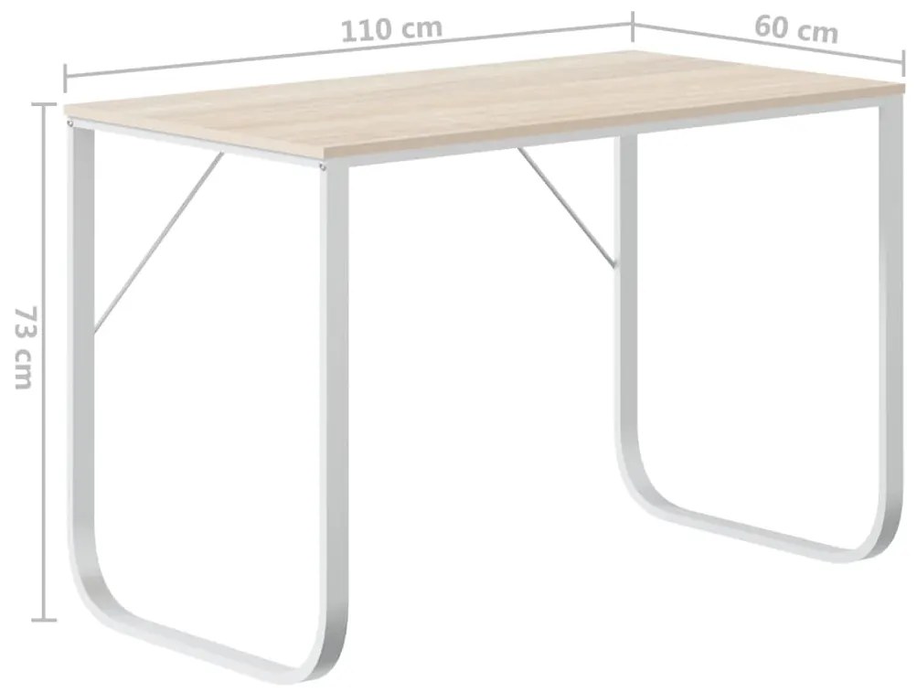 vidaXL Γραφείο Υπολογιστή Λευκό/Δρυς 110 x 60 x 73 εκ. από Μοριοσανίδα