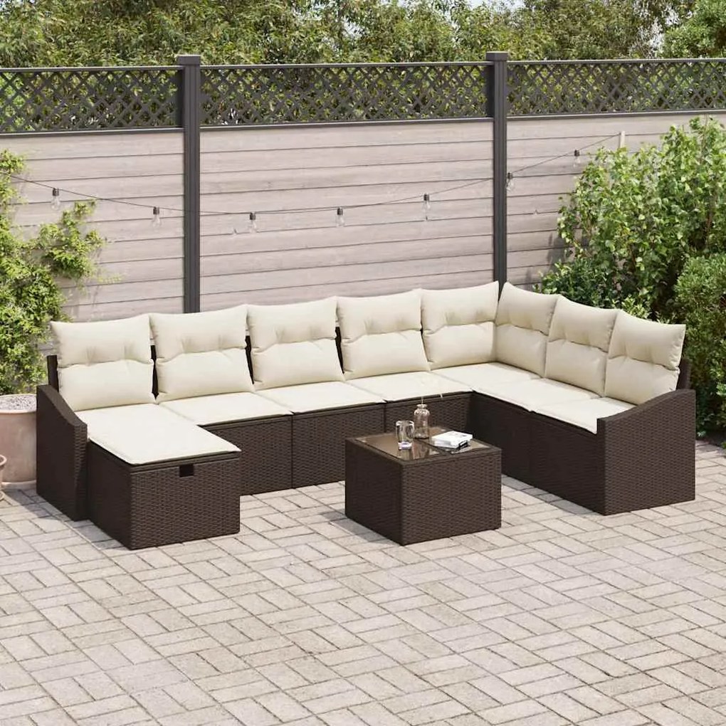 vidaXL Σετ Καναπέ Κήπου 9 pcs Καφέ 55 x 62 x 69 εκ Πολυ ράταν