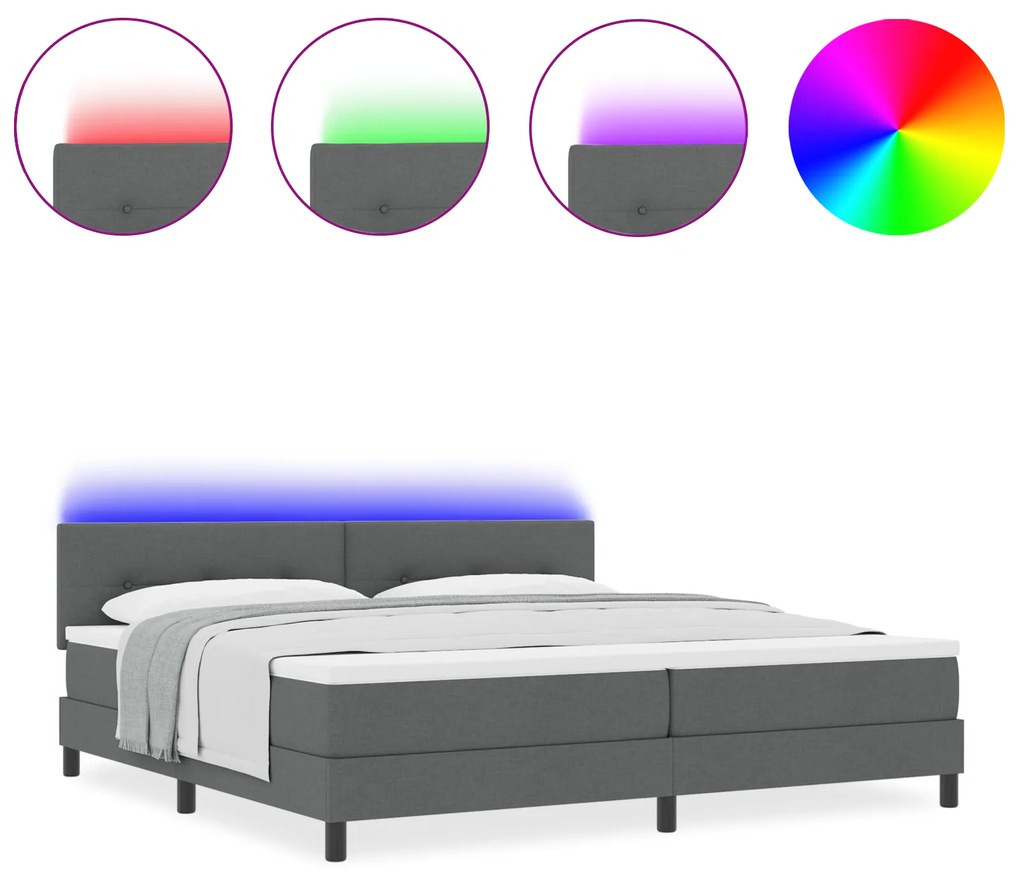 vidaXL Κρεβάτι με Στρώμα και LED Σκούρο Γκρι 200x200 εκ Υφάσματος