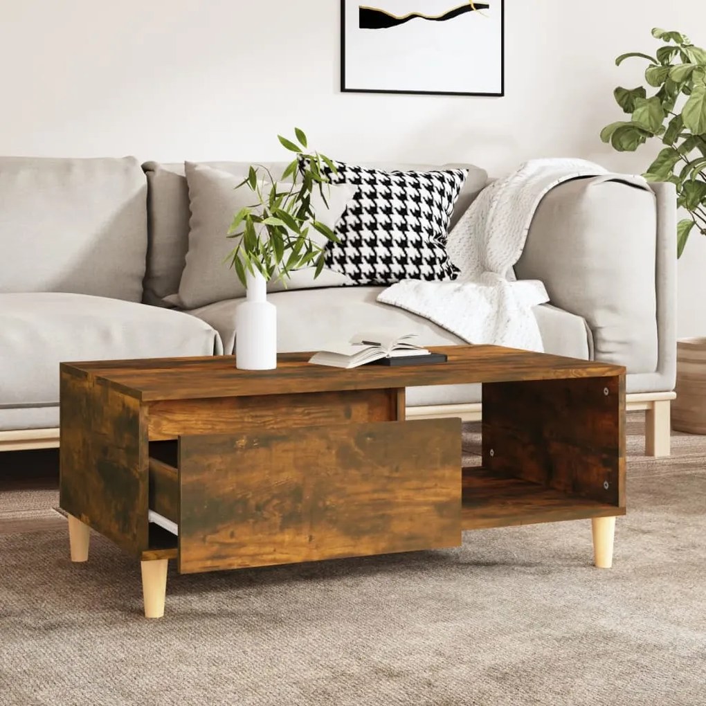 vidaXL Τραπεζάκι Σαλονιού Καπνιστή Δρυς 90x50x36,5 εκ. Επεξεργ. Ξύλο