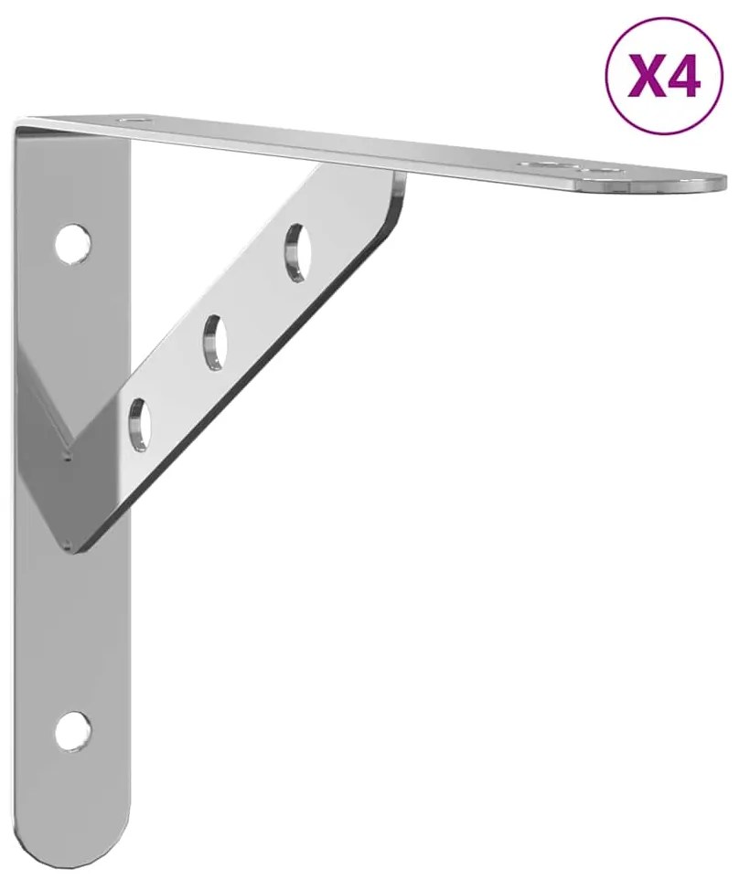 vidaXL Στηρίγματα Ραφιών 4 Τεμ. Ασημί 23,5x2,5x15,5 Ανοξείδωτο Ατσάλι