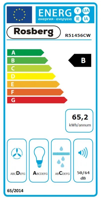 Απορροφητήρας Rosberg R51456CW, 140W, 1 μοτέρ, Διακοσμητικός, 60 cm, 650 m3/h, Φίλτρα αλουμινίου, Λευκό