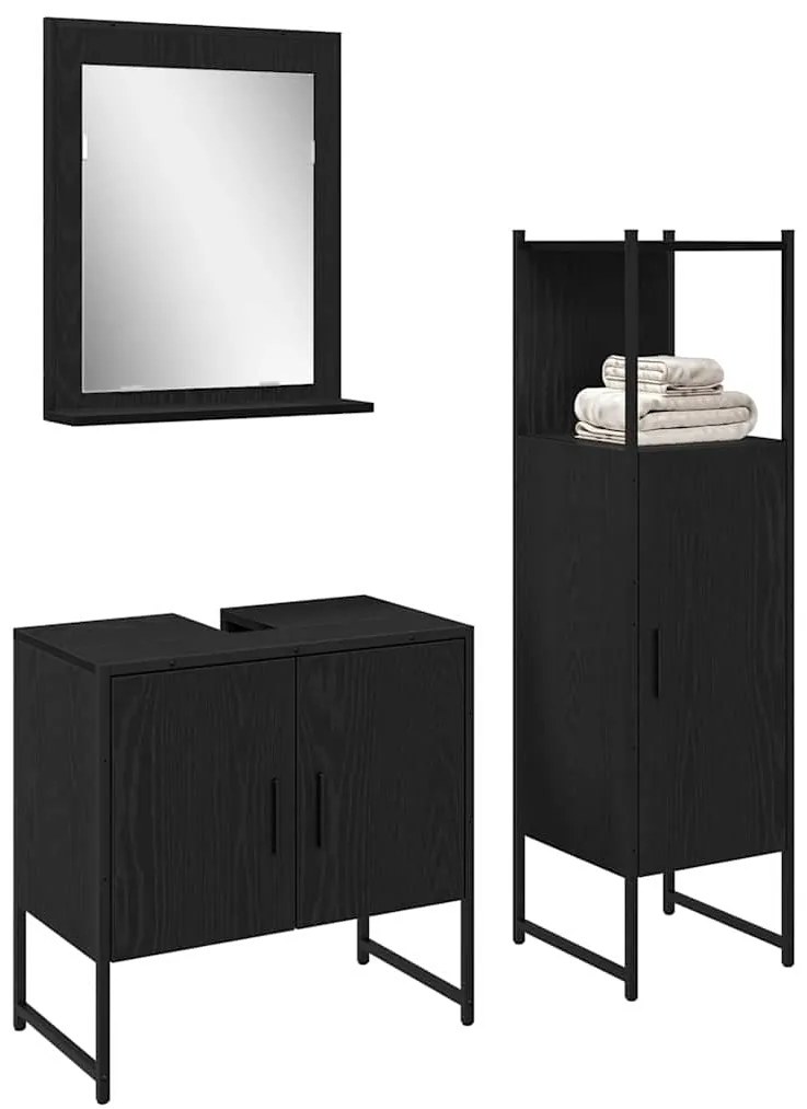 vidaXL Σετ Επίπλων Μπάνιου με πόρτα 3 pcs Μαύρο 33 x 33 x 102.5 εκ