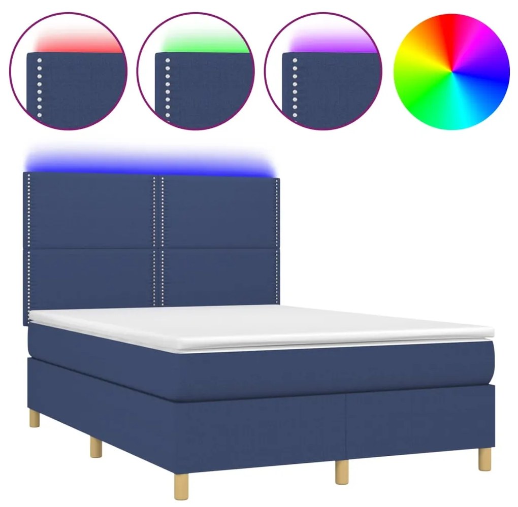 ΚΡΕΒΑΤΙ BOXSPRING ΜΕ ΣΤΡΩΜΑ &amp; LED ΜΠΛΕ 140X190 ΕΚ. ΥΦΑΣΜΑΤΙΝΟ 3135355