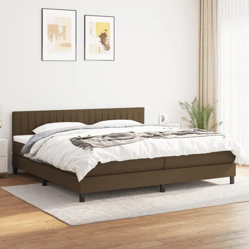 Κρεβάτι Boxspring με Στρώμα Σκούρο Καφέ 200x200 εκ. Υφασμάτινο