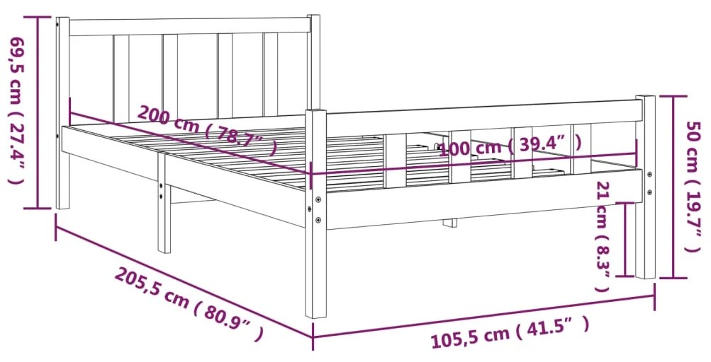 ΠΛΑΙΣΙΟ ΚΡΕΒΑΤΙΟΥ ΜΑΥΡΟ 100 X 200 ΕΚ. ΑΠΟ ΜΑΣΙΦ ΞΥΛΟ 810673