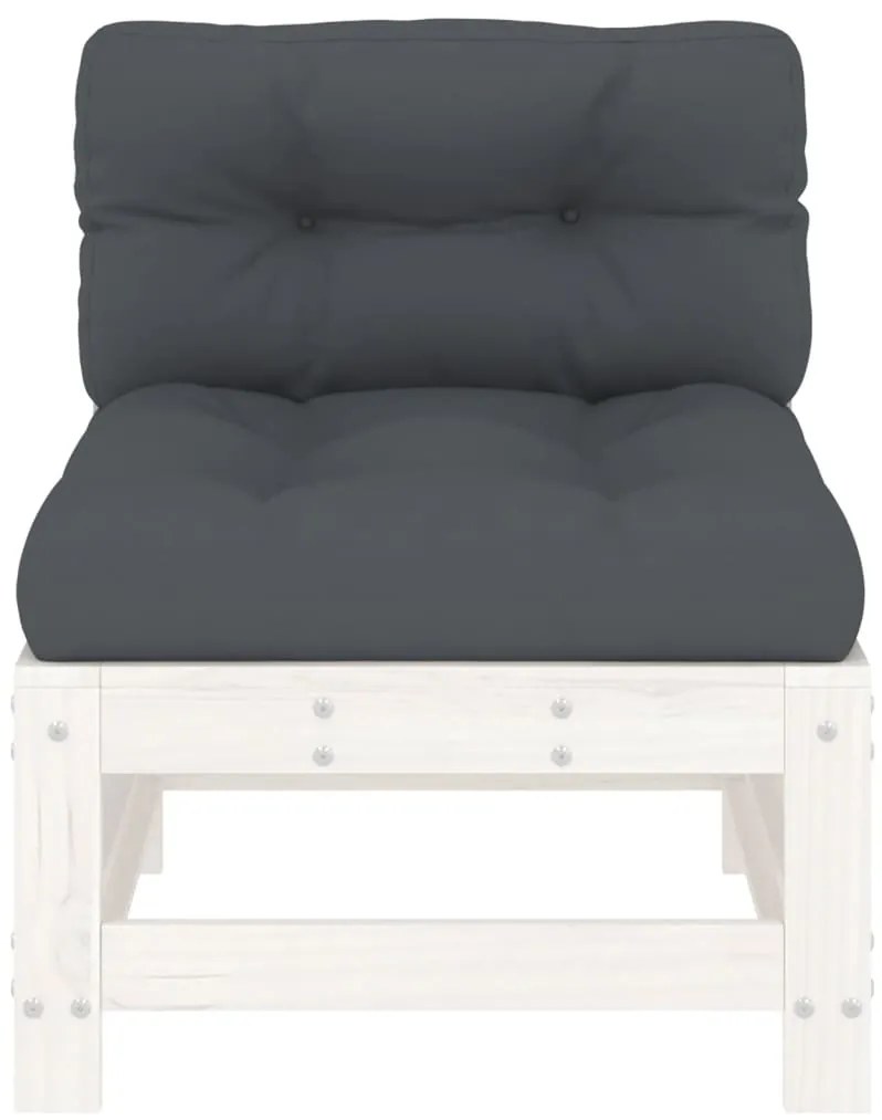 vidaXL Καναπέδες Μεσαίοι με Μαξιλάρια 2 τεμ. Λευκοί Μασίφ Ξύλο Πεύκου