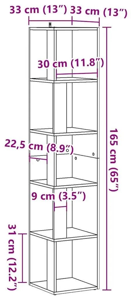 Ντουλάπι Γωνία Παλιό Ξύλο 33x33x165 εκ. από Μοριοσανίδα - Καφέ