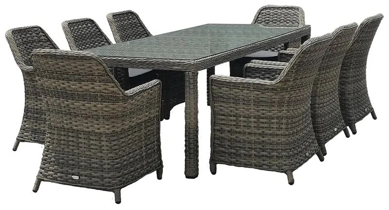 ESPERIA Set Τραπεζαρία Κήπου ALU,Wicker Grey Brown-Ανθρακί: Τραπέζι 230x100 + 8 Πολυθρόνες Τραπ:230x100x78 Πολ:64x68x90cm