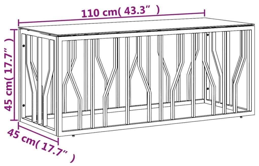 vidaXL Τραπέζι Σαλονιού Ασημί 110x45x45 εκ. Ανοξείδωτο Ατσάλι & Γυαλί