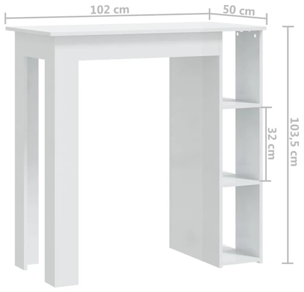 Τραπέζι Κονσόλα με Ράφι Γυαλ. Λευκό 102x50x103,5εκ. Επεξ. Ξύλο - Λευκό