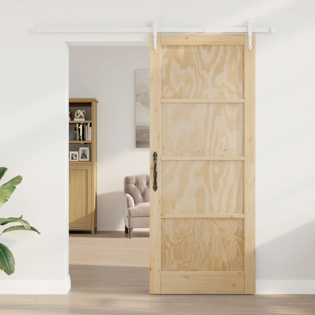 vidaXL Συρόμενη Πόρτα  με Σετ Εξαρτημάτων 86x211 εκ. Συμπαγές Ξύλο Πεύκου