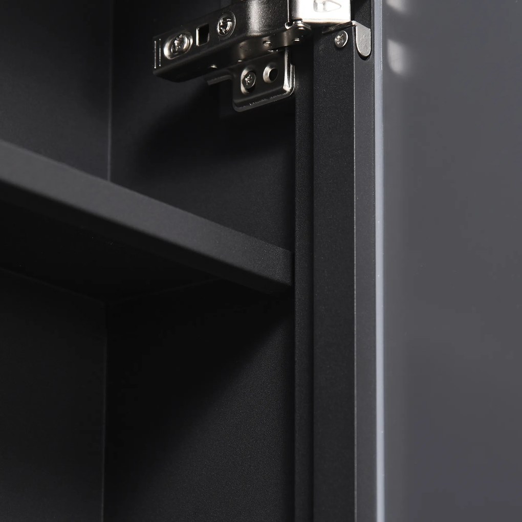 Ντουλάπι καθρέφτης kleankin, 3 ράφια, ήπιοι μεντεσέδες, ατσάλινο περίβλημα, μαύρο, 40 x 15 x 60 εκ.