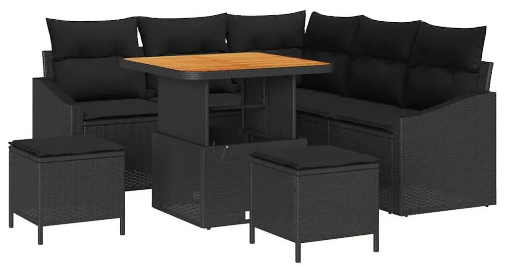 vidaXL Σετ Καναπέ Κήπου με μαξιλάρι 8 pcs Μαύρο Πολυ ράταν