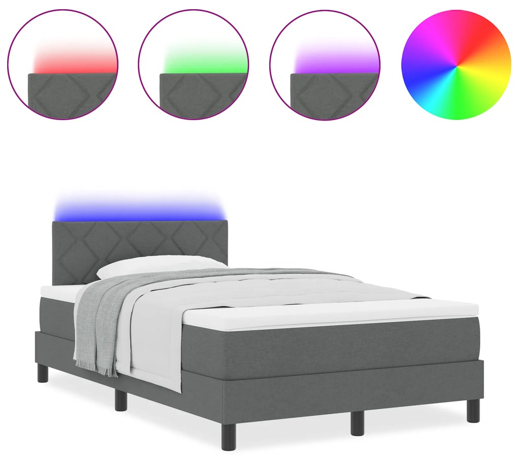 vidaXL Κρεβάτι με σπαστό κουβούκλιο με Στρώμα & LED Σκούρο Γκρι 120x190 εκ. Ύφασμα