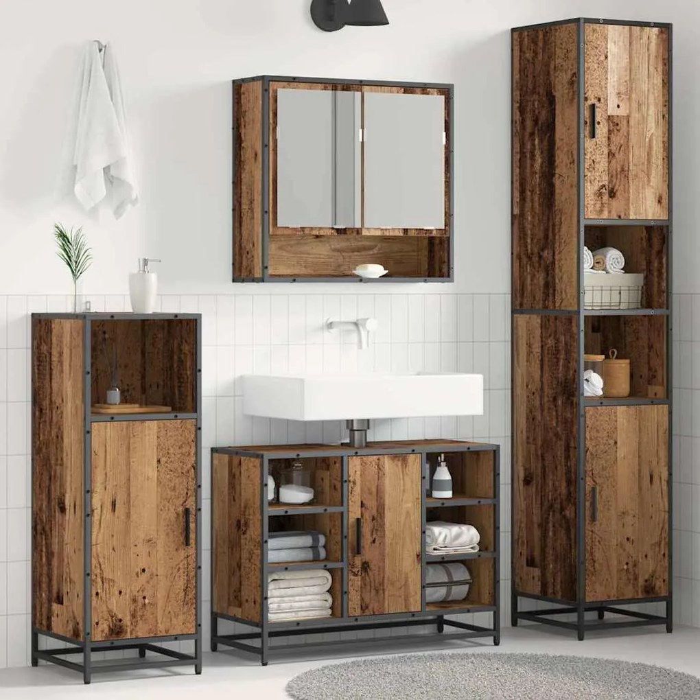 vidaXL Ντουλάπι Μπάνιου με ράφι Παλαιό ξύλο 35 x 37.5 x 188.5 εκατοστά