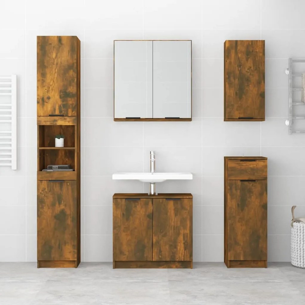 vidaXL Ντουλάπι Μπάνιου Καπνιστή Δρυς 32x34x188,5 εκ. Επεξεργ. Ξύλο